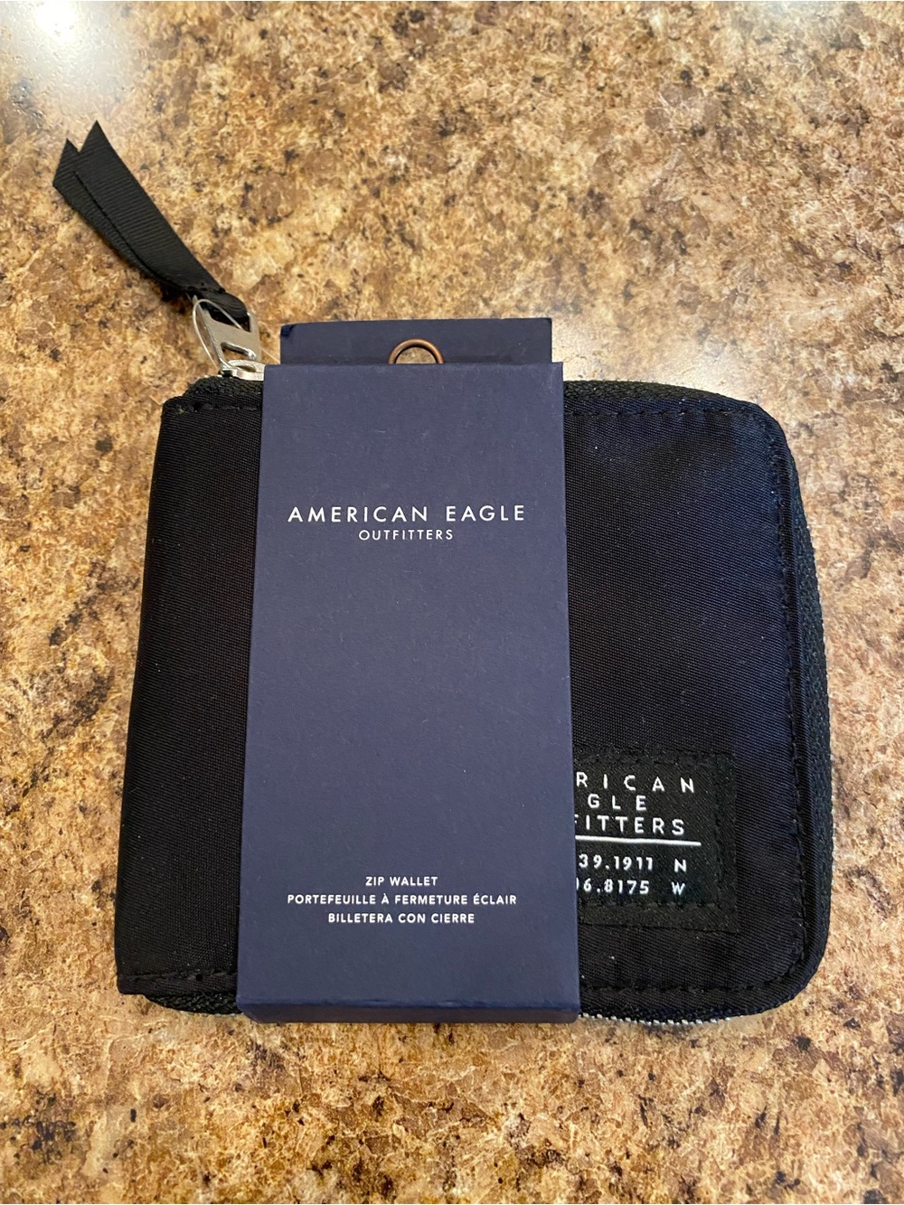 American Eagle Outfitters Black Zip Wallet with Branded Tag